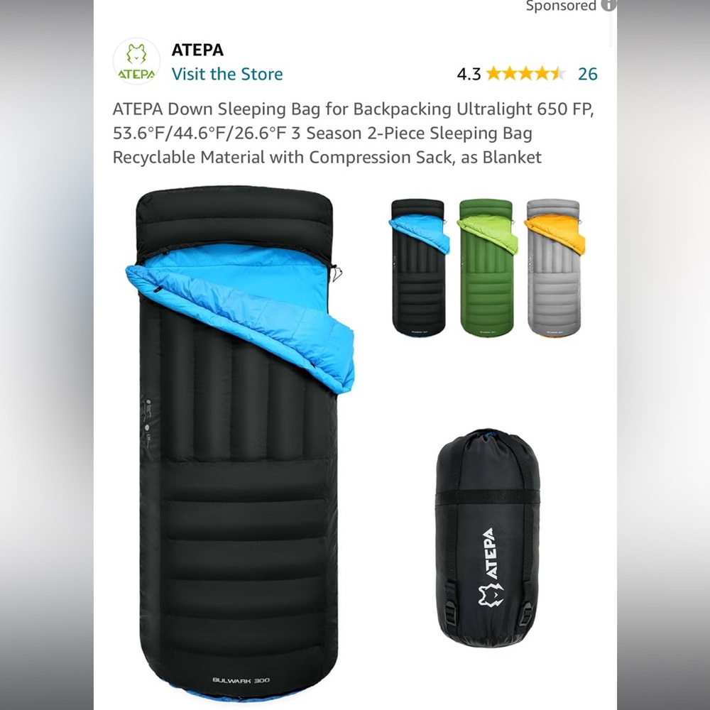 Atepa down sleeping bag
